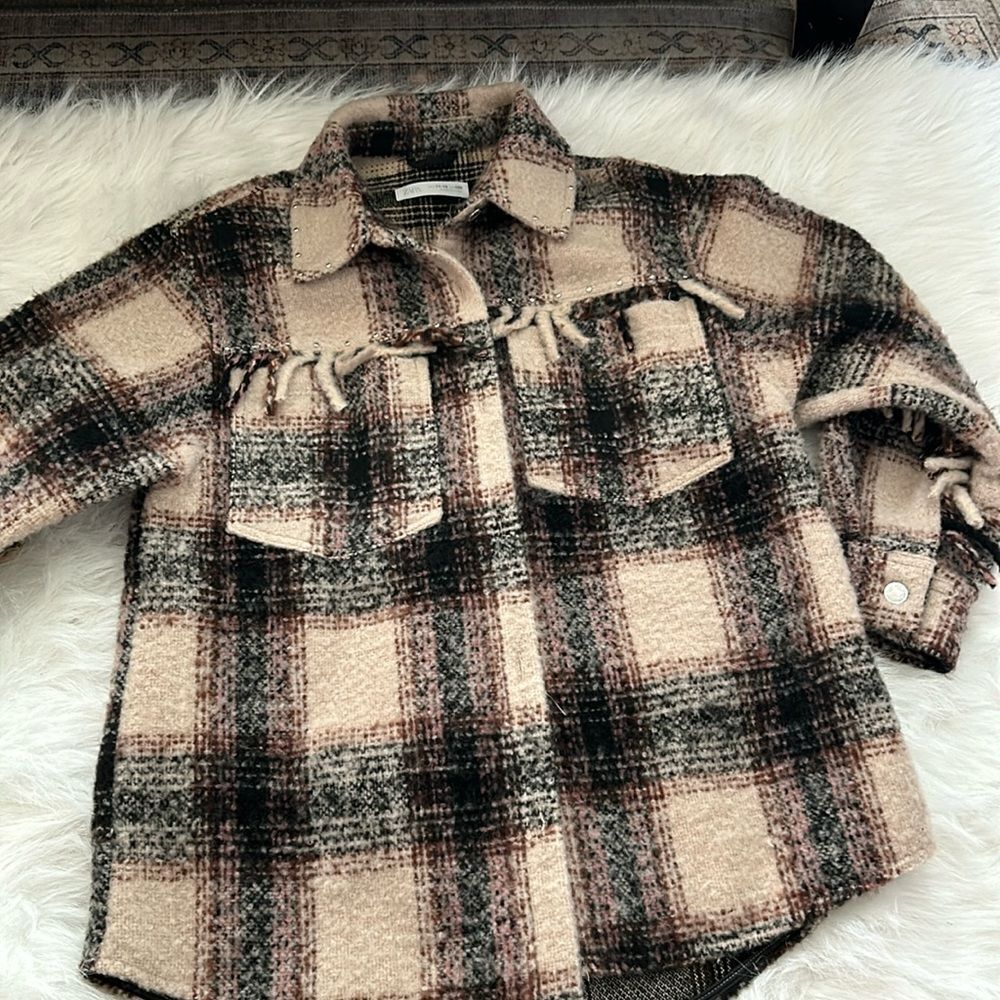 Zara Cream and Brown shirt jacket size 11-12 kids
